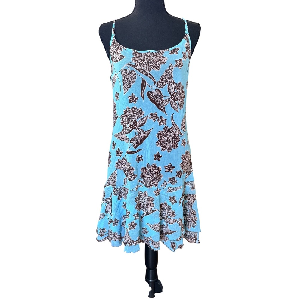 Lidea Maryan Mehlhorn Blue Floral Mesh Swim Cover Up Dress Size 10 Mediterranean